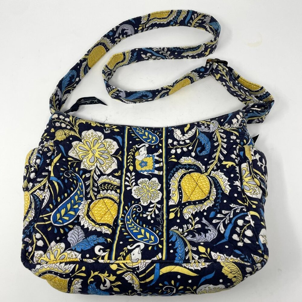 Vera Bradley Ellie Zip Top Shoulder Bag Purse Yellow Blue Paisley Floral 8 x 10"